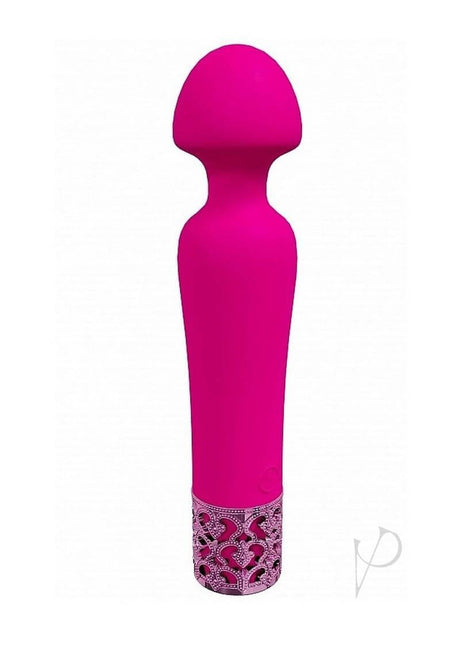 Royal Gems Scepter Silicone Rechargeable Wand Pink in vibrant pink color with elegant design and decorative base.