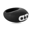 Je Joue Mio Rechargeable Vibrating Silicone Cock Ring Black showcasing its sleek design and control buttons.