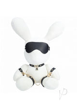 S-Line Rabbit Bondage Velvet Large White plush bunny with black restraint accessories.