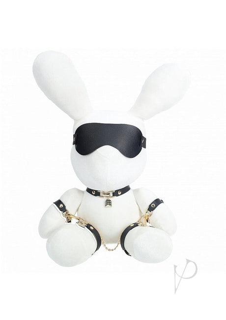 S-Line Rabbit Bondage Velvet Large White plush bunny with black restraint accessories.