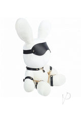 S-Line Rabbit Bondage Velvet Large White plush bunny with black bondage accessories for playful roleplay and power play.