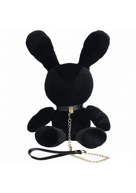 S-Line Rabbit Bondage Velvet Set Small Black plush bunny with collar and chain for playful restraint.