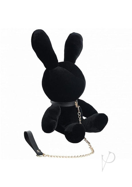 S-Line Rabbit Bondage Velvet Set Small Black plush bunny with leash in soft black velvet for sensual play.