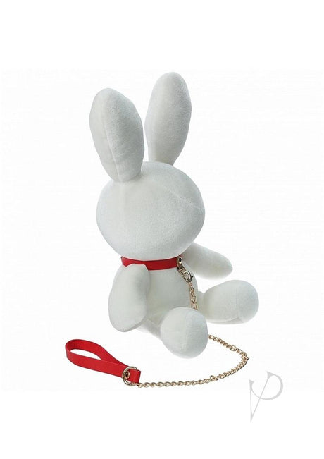 S-Line Rabbit Bondage Velvet Small White plush toy with red collar and leash for playful roleplay.