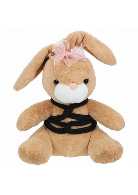 S-Line Bunny Shibari Bondage Rope Brown used on a stuffed bunny with decorative ties.