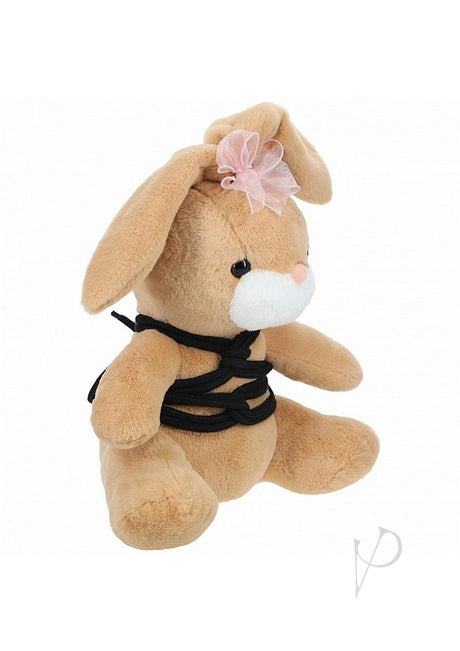 Brown plush bunny tied with S-Line Bunny Shibari Bondage Rope Brown, showcasing playful restraint for bondage enthusiasts.
