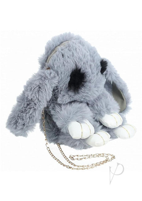 S-Line Bunny Eyebrows Bag Grey featuring a fluffy grey design with bunny ears and paws, perfect for novelty gifts.