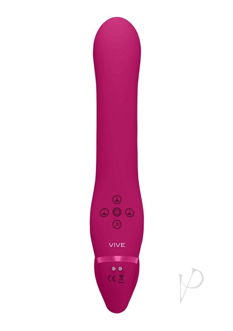 Vive AI Silicone Dual Motor Strapless Strap-On Pink showing the sleek design and control buttons for pleasure.