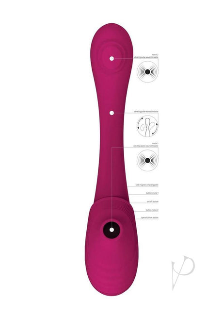 Vive MIRAI Dual Motor Bendable Air Wave Vibrator Pink showing its design and functionality features.