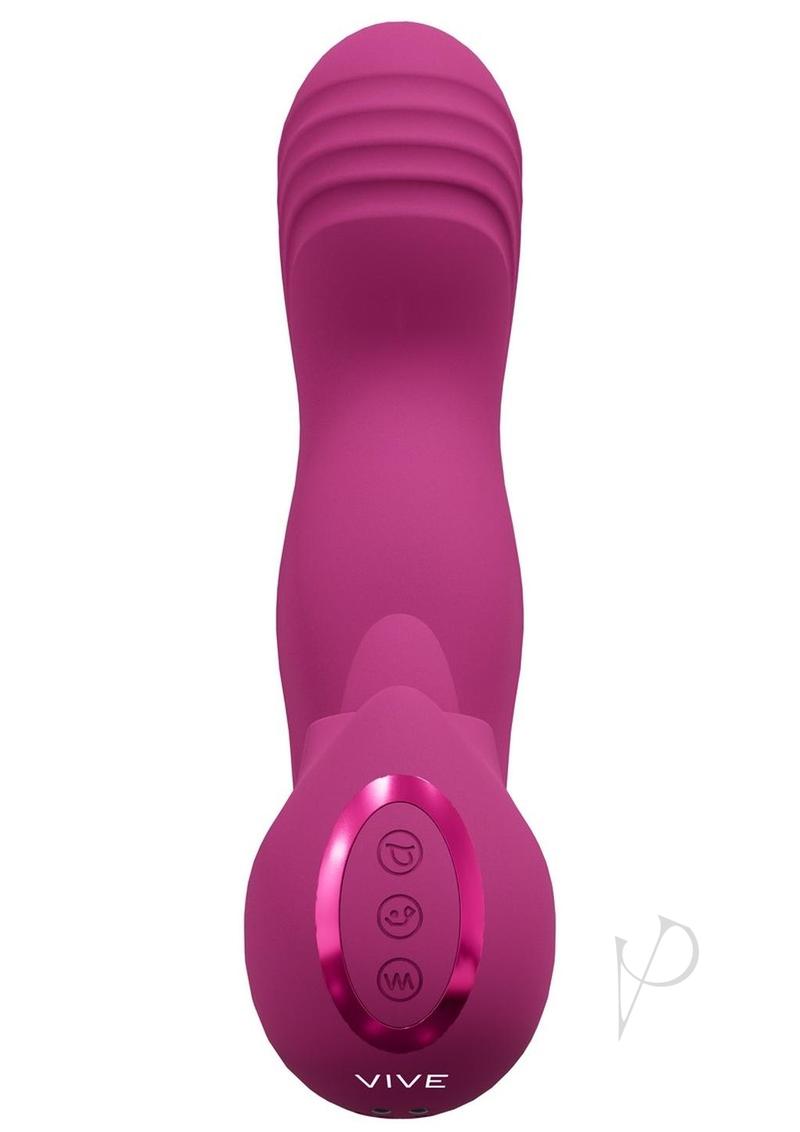 Vive YUMI Silicone Triple Motor G-Spot Vibrator Pink with ergonomic design and control buttons.