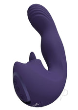 Vive YUMI Silicone Triple Motor G-Spot Vibrator Purple showing its sleek design and controls for pleasure.