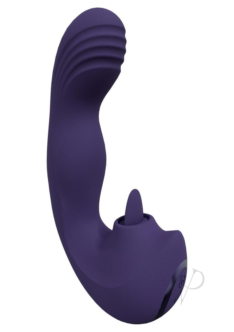 Vive YUMI Silicone Triple Motor G-Spot Vibrator Purple showcasing ergonomic design and textured shaft.