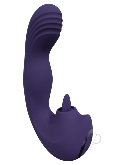Vive YUMI Silicone Triple Motor G-Spot Vibrator Purple showcasing ergonomic design and textured shaft.