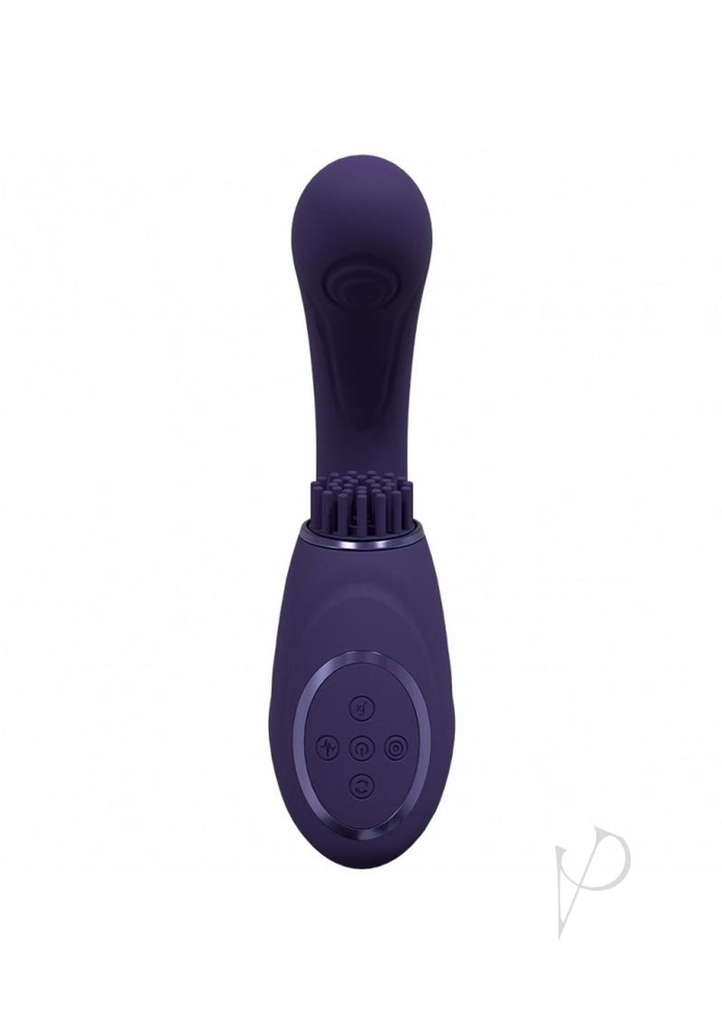 Vive GEN Silicone Triple Motor G-Spot Vibrator Purple top view showcasing features and controls.