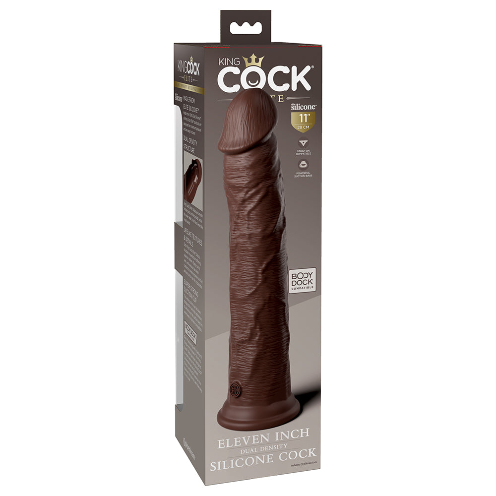King Cock Elite 11 inches Dual Density Silicone Cock Realistic Dildo With Suction Cup Brown