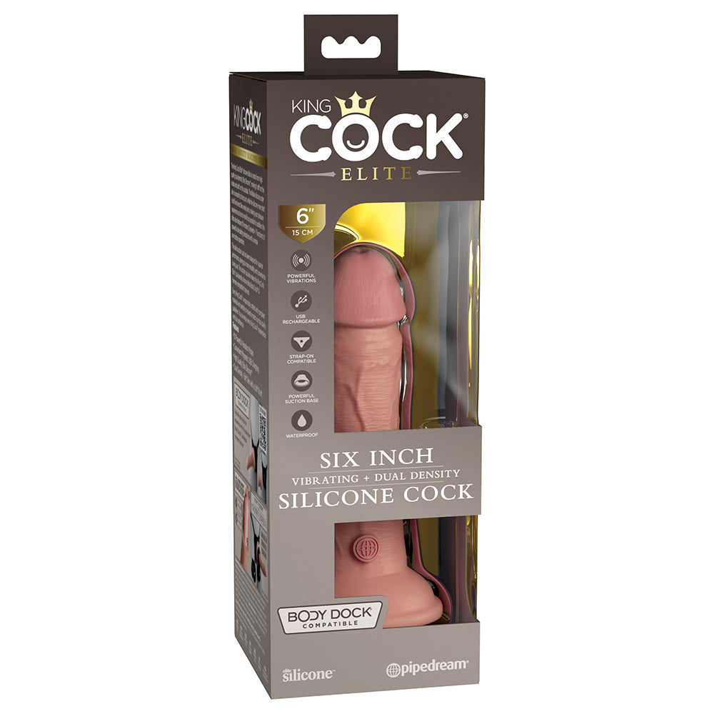 King Cock Elite 6 inches Vibrating Realistic Dildo With Suction Cup Beige