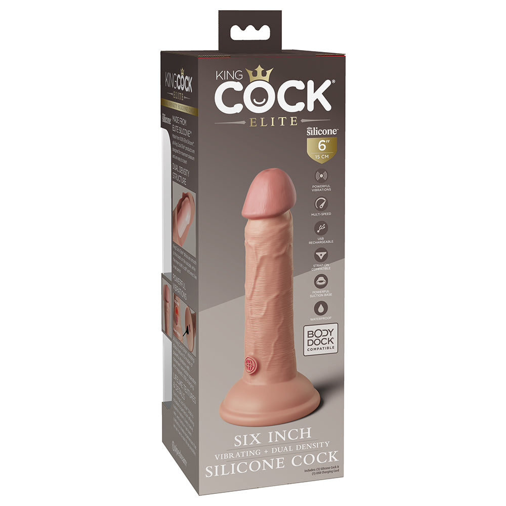 King Cock Elite 6 inches Vibrating Realistic Dildo With Suction Cup Beige