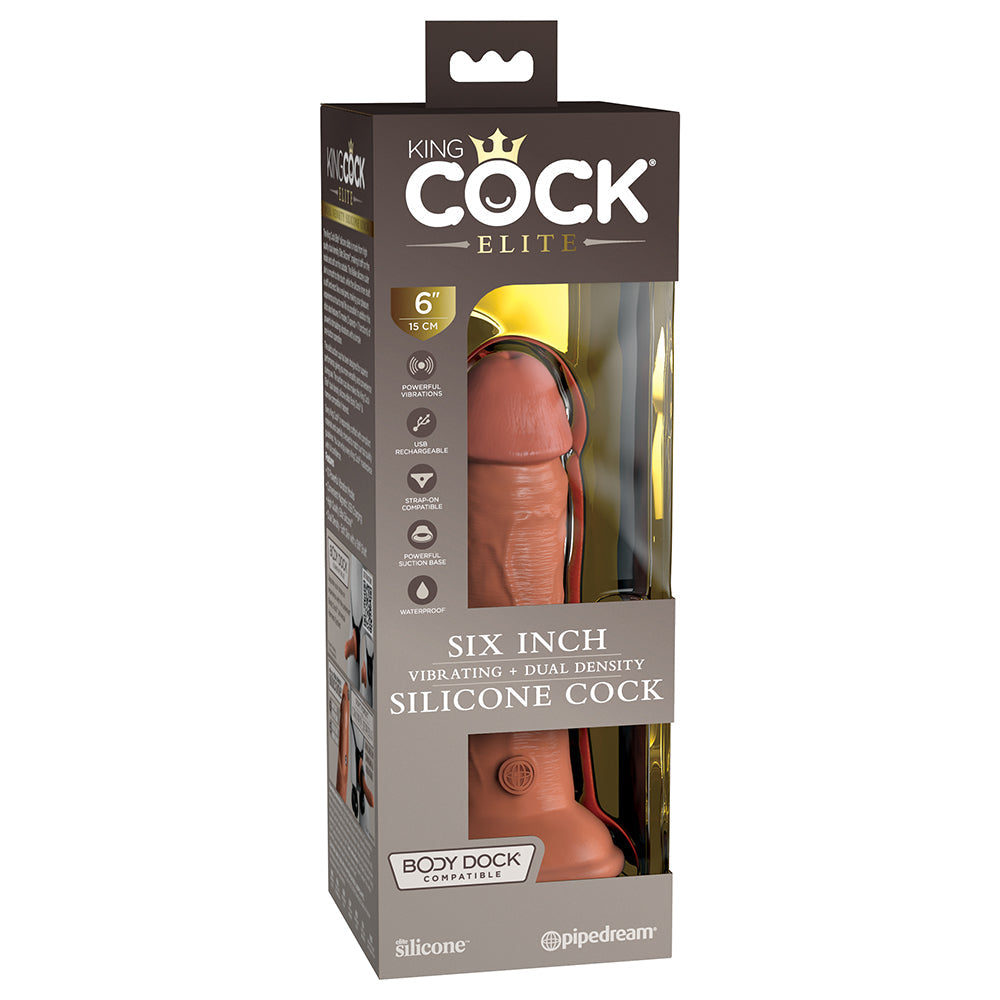 King Cock Elite 6 inches Vibrating Realistic Dildo With Suction Cup Tan
