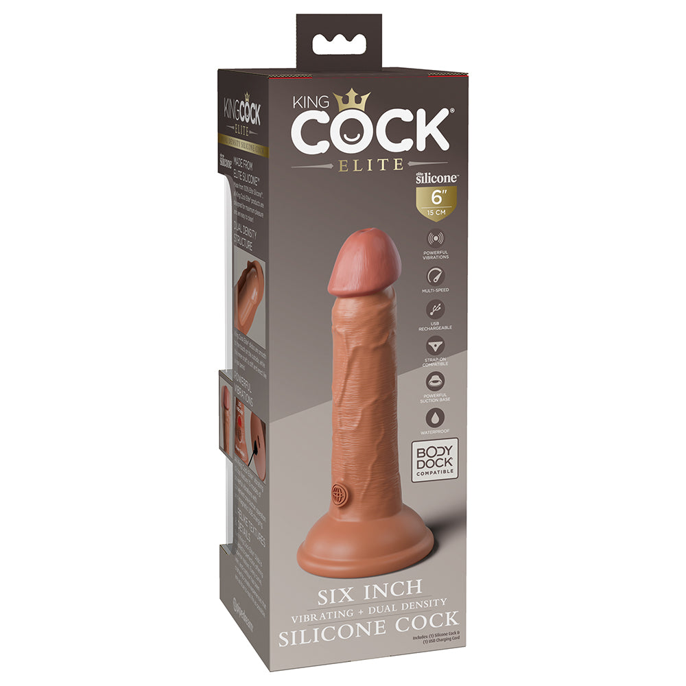 King Cock Elite 6 inches Vibrating Realistic Dildo With Suction Cup Tan