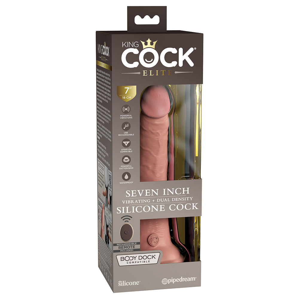 King Cock Elite 7 inches Vibrating Realistic Dildo With Suction Cup Beige