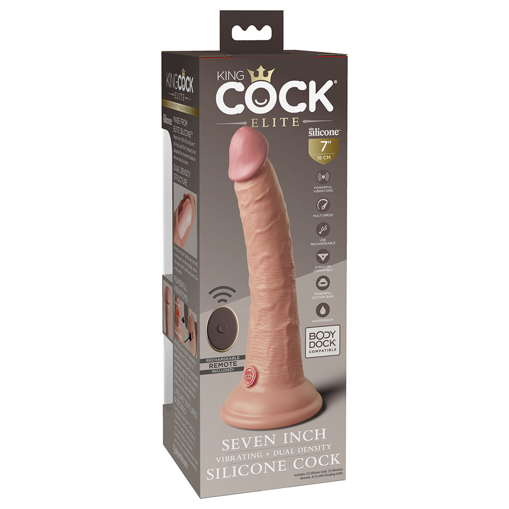 King Cock Elite 7 inches Vibrating Realistic Dildo With Suction Cup Beige
