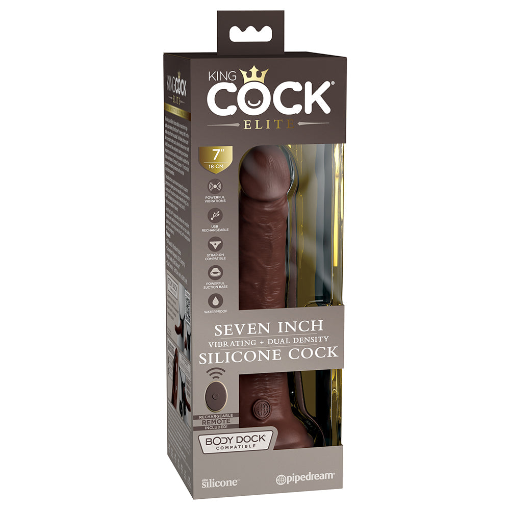 King Cock Elite 7 inches Vibrating Realistic Dildo With Suction Cup Brown