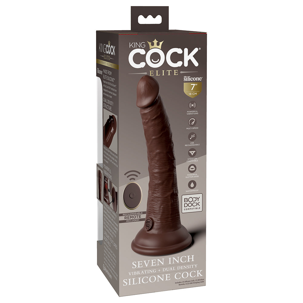King Cock Elite 7 inches Vibrating Realistic Dildo With Suction Cup Brown