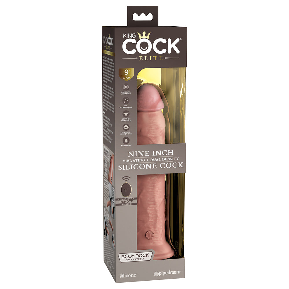 King Cock Elite 9 inches Vibrating Dual Density Silicone Realistic Dildo Beige