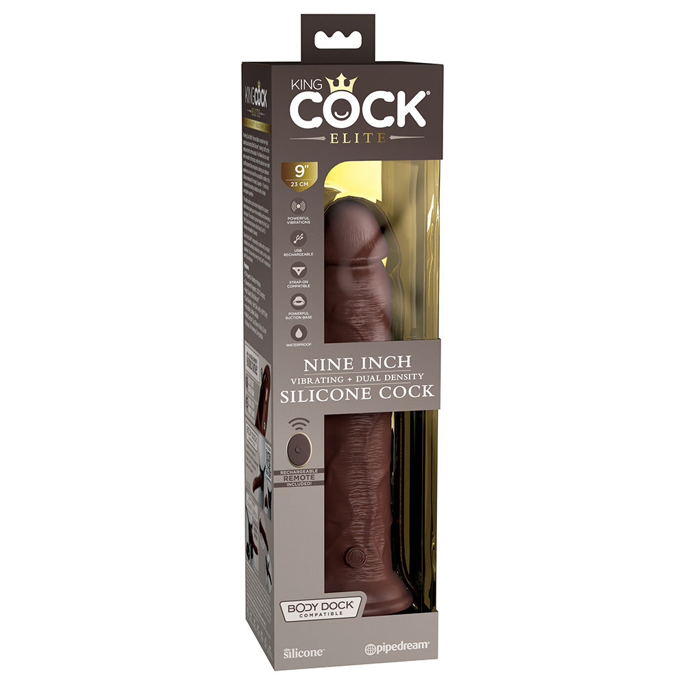 King Cock Elite 9 inches Vibrating Dual Density Silicone Realistic Dildo Brown