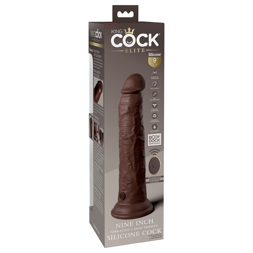 King Cock Elite 9 inches Vibrating Dual Density Silicone Realistic Dildo Brown