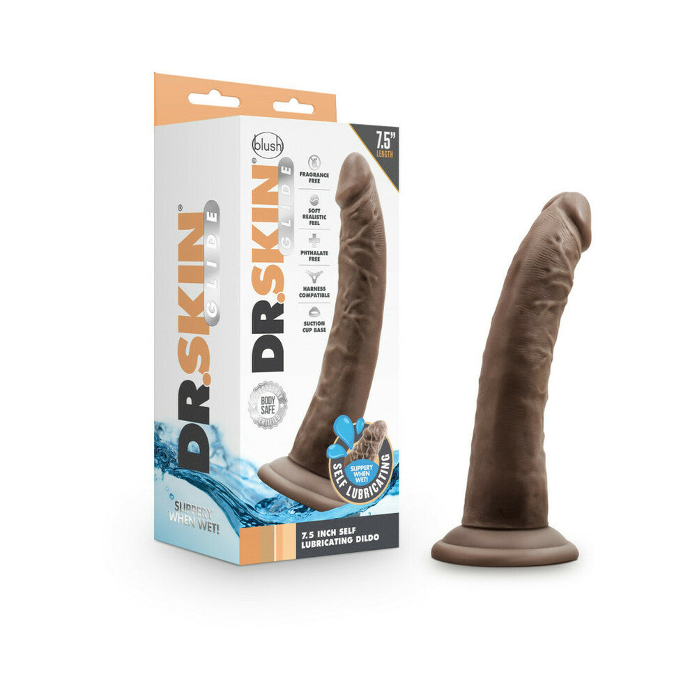 Blush Dr. Skin Glide Realistic 7.5 inches Self-Lubricating Dildo with Suction Cup Brown