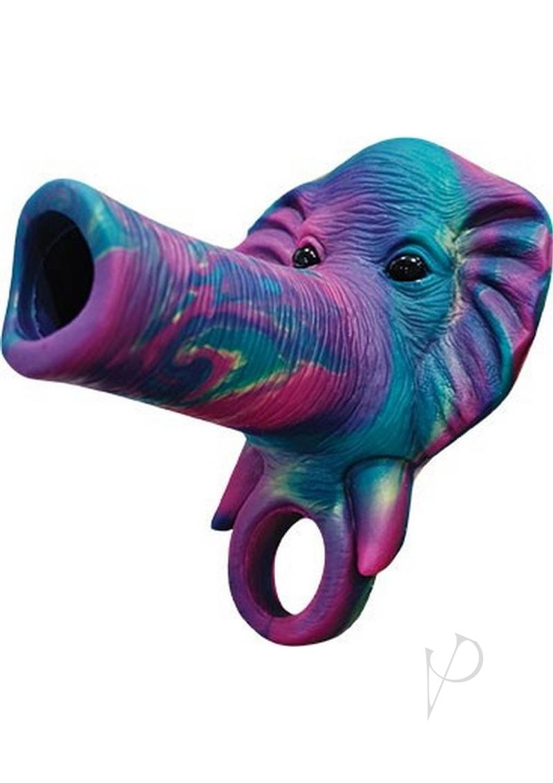 Monster Romance Torrid Trunk Penis Sleeve Purple Multicolor with elephant design in vibrant colors.