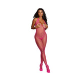 Dreamgirl Diamond-Net Halter Bodystocking With Open Crotch Neon Pink OS
