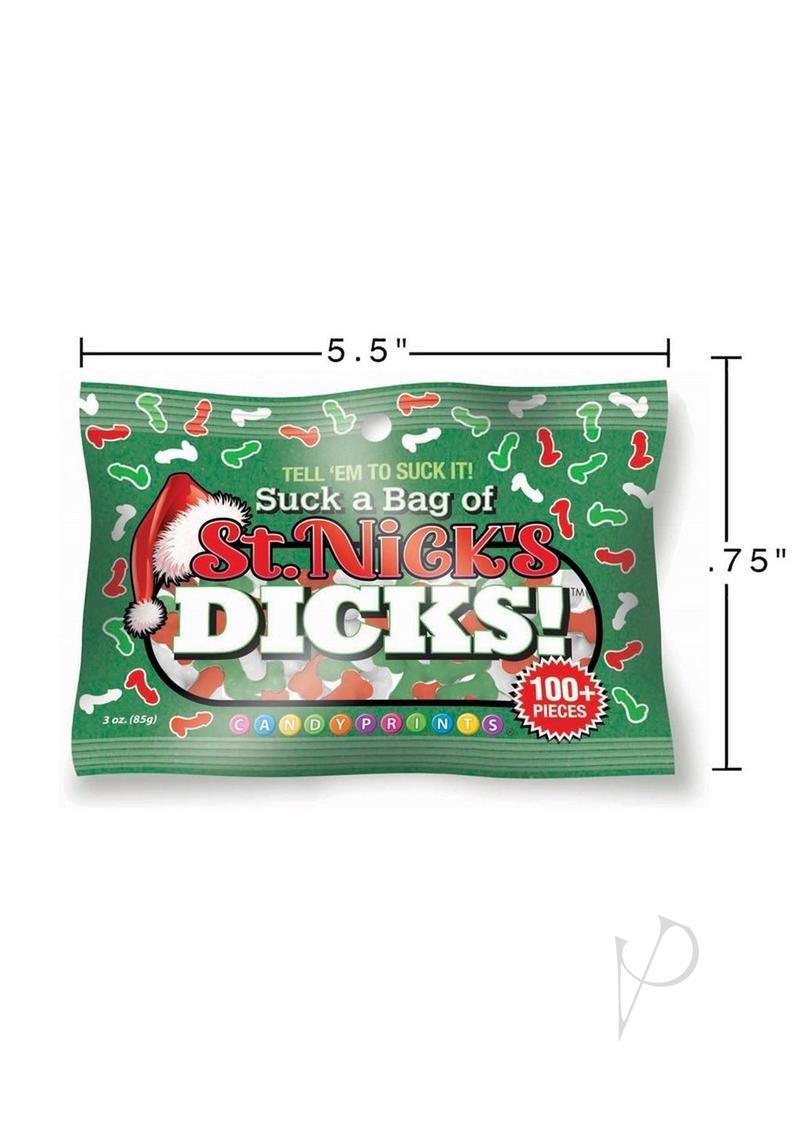 Suck a Bag of St Nicks Dicks Holiday Candy 3 oz package featuring colorful phallic-shaped candies for festive fun.
