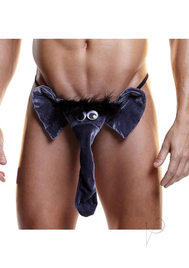 Junk In The Trunk Jockstrap One Size Grey featuring playful elephant design and snug fit.