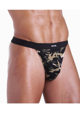 Fundies GI Jock With Dog Tag Necklace OS Camouflage featuring a snug, military-inspired design in camouflage pattern.