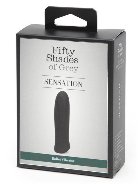Fifty Shades of Grey Sensation Bullet Vibrator Black in packaging showing sleek design and branding