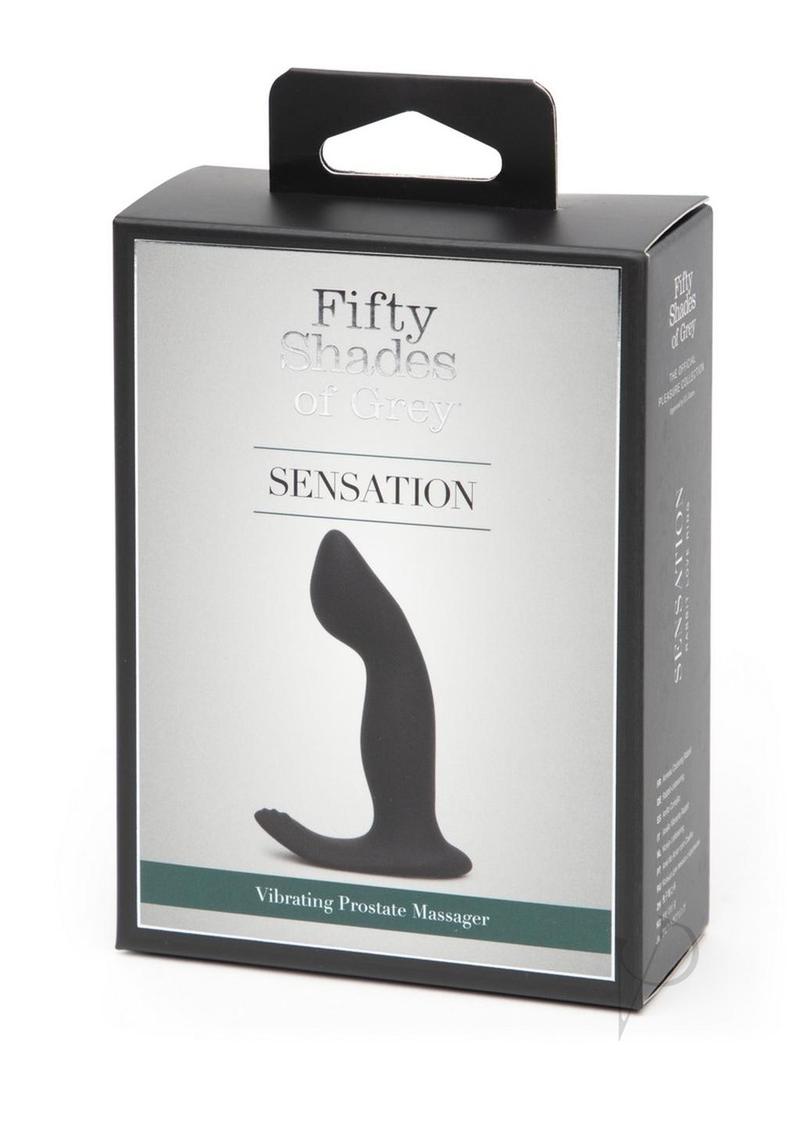 Fifty Shades of Grey Sensation P-Spot Vibrator Black packaging showcasing its sleek design and features.