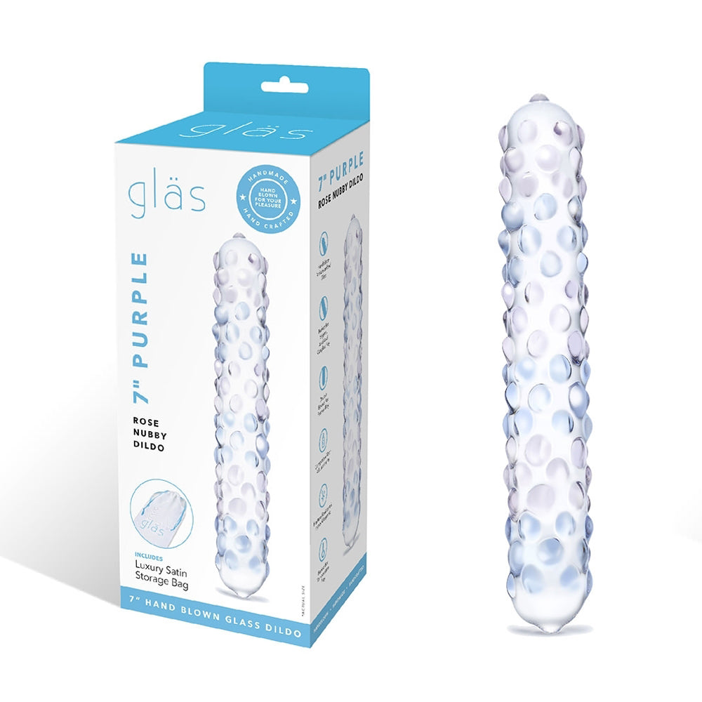 Glas 9 inches Purple Rose Nubby Glass Dildo