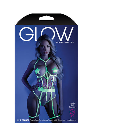Fantasy Lingerie Glow In A Trance Open-Cup Crotchless Teddy Neon Chartreuse S/M