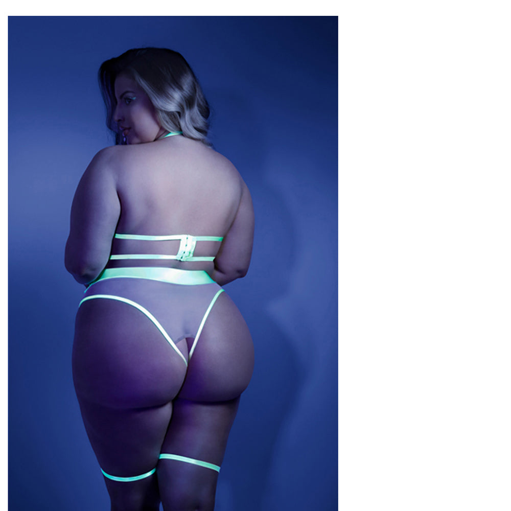 Fantasy Lingerie Glow In A Trance Open-Cup Crotchless Teddy Neon Chartreuse Queen