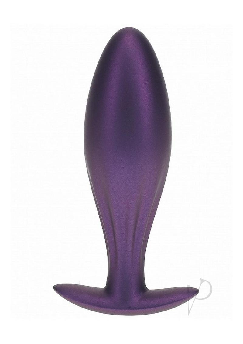Ouch Oval Anal Plug Silicone Metallic Purple in smooth purple finish, designed for easy insertion and satisfying fullness.