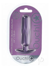 Ouch Oblong Anal Plug Silicone Metallic Purple packaging featuring a smooth and elegant design for intimate exploration.