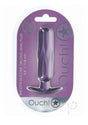 Ouch Oblong Anal Plug Silicone Metallic Purple packaging featuring a smooth and elegant design for intimate exploration.
