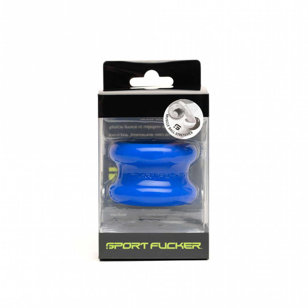Sport Fucker Muscle Ball Stretcher Blue TPE in packaging, showcasing its impressive design and quality.