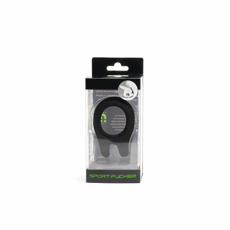 Sport Fucker Cockpit Ring Black packaging on display, highlighting its premium silicone design and ergonomic shape.