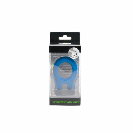 Sport Fucker Cockpit Silicone Cock Ring Blue packaging, showcasing ergonomic design and premium liquid silicone material.