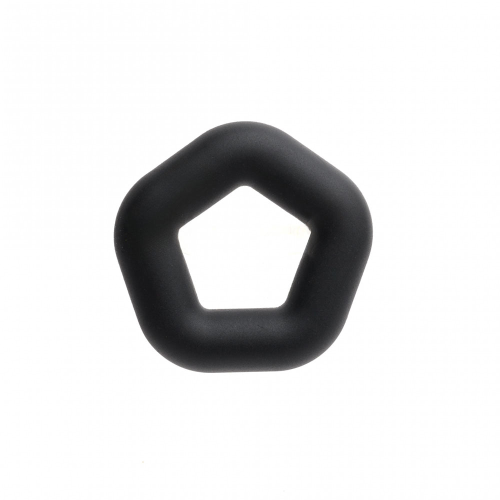 Sport Fucker Pentagon Silicone Cock Ring with a sleek black design, crafted from premium liquid silicone for comfort.