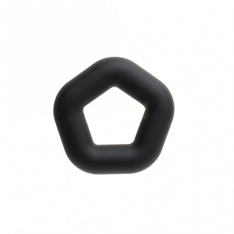 Sport Fucker Pentagon Silicone Cock Ring with a sleek black design, crafted from premium liquid silicone for comfort.