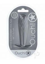 Ouch Ribbed Anal Plug Silicone Gun Metal displayed in packaging with product details.